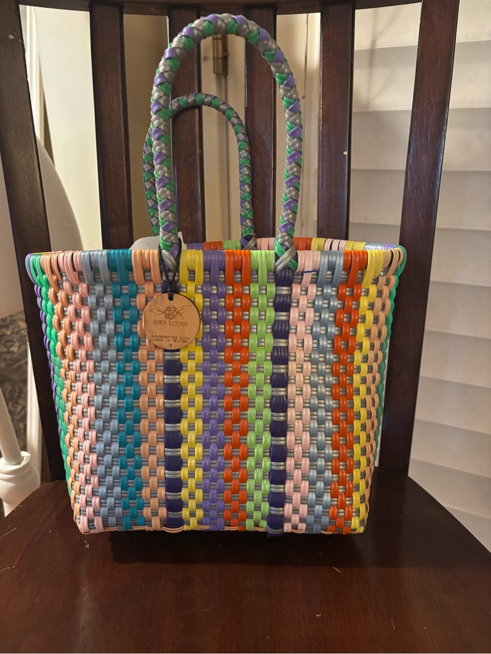 Authentic Maria Victoria Handwoven Plastic Arena Tote Bag (Extra Small)